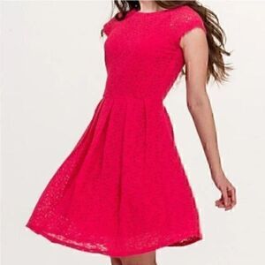 J Crew Red Laser Cut Eyelet Cap Sleeve Fit and Flare Dress  8
